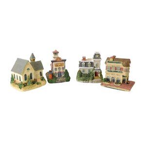 Set of 4 Liberty Falls Figurines Fire Company Church Bank & Mint Mansion 1992